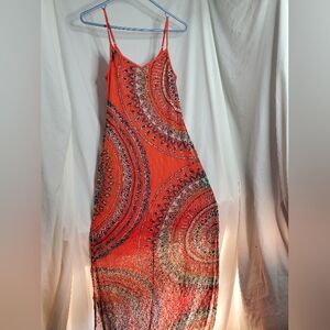 Bohemian Orange Maxi Dress Size s Small Fire Los Angeles Mandala Boho Summer fit